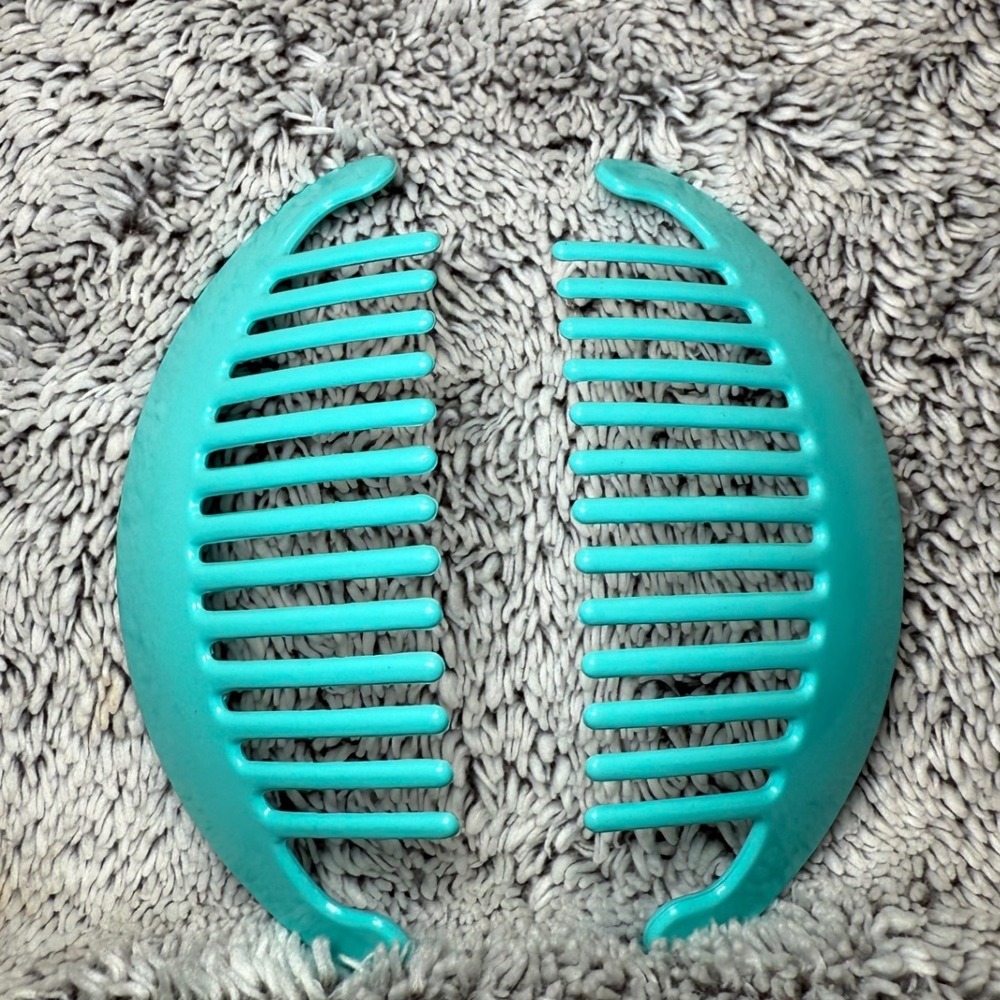 Vintage 80s Goody Tzer Interlocking Banana Hair Combs Teal Turquoise Plastic Set